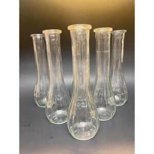 Set Of 6 Vintage Clear Glass Bud Vases 8 3/4" Tall Wedding Shower Decor Crafts